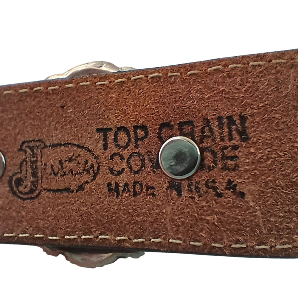 Vintage Justin Western Belt 32" Black Top Grain Leather Concho Silver Buckle - Picture 3 of 8